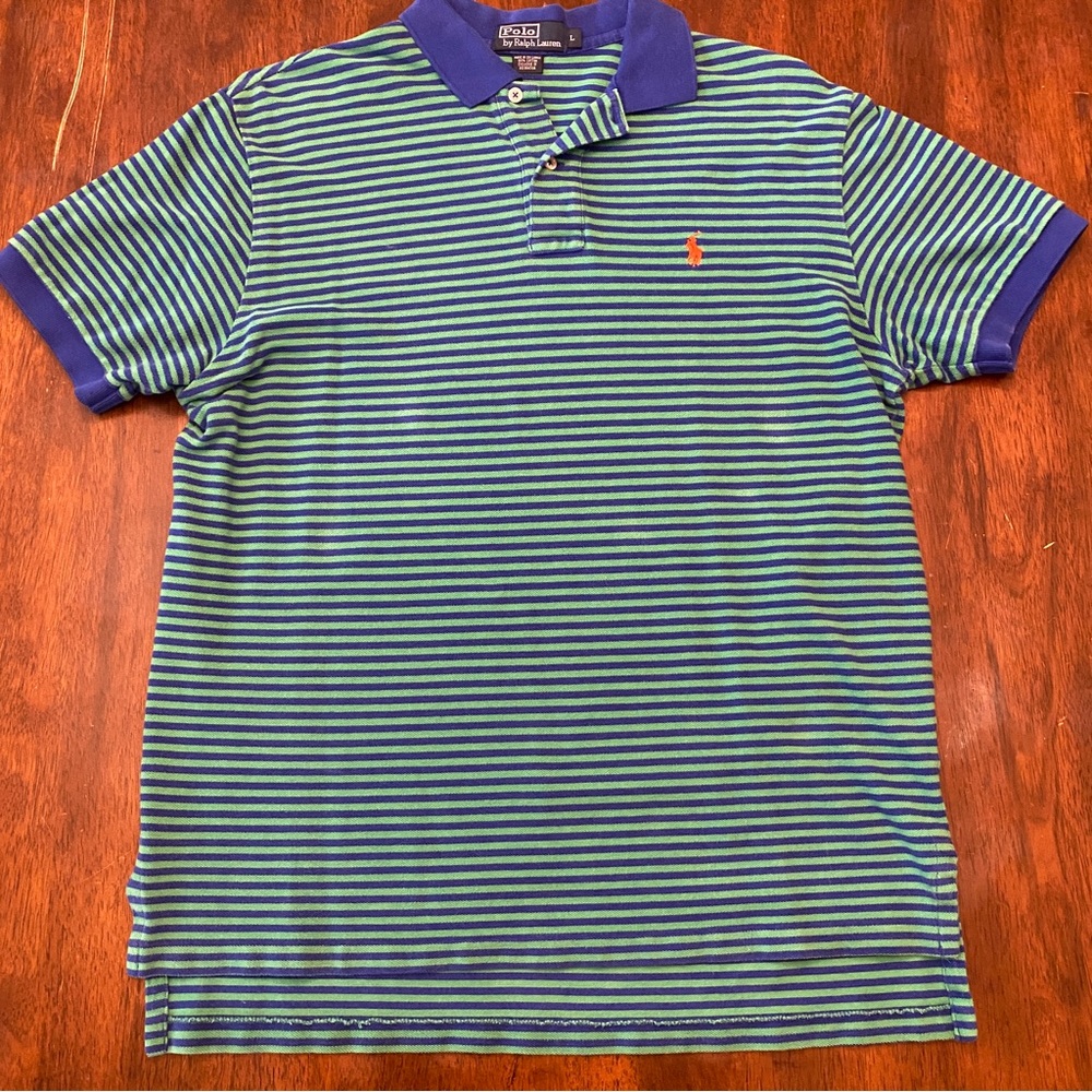 Men’s Polo by RL Green & Blue Striped Polo - Size L